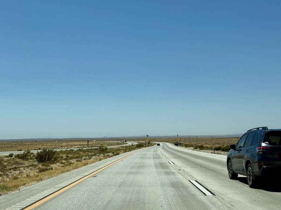 Photograph of CA-58 desert landscape in San Bernardino County, California — road trip view, July 22, 2026